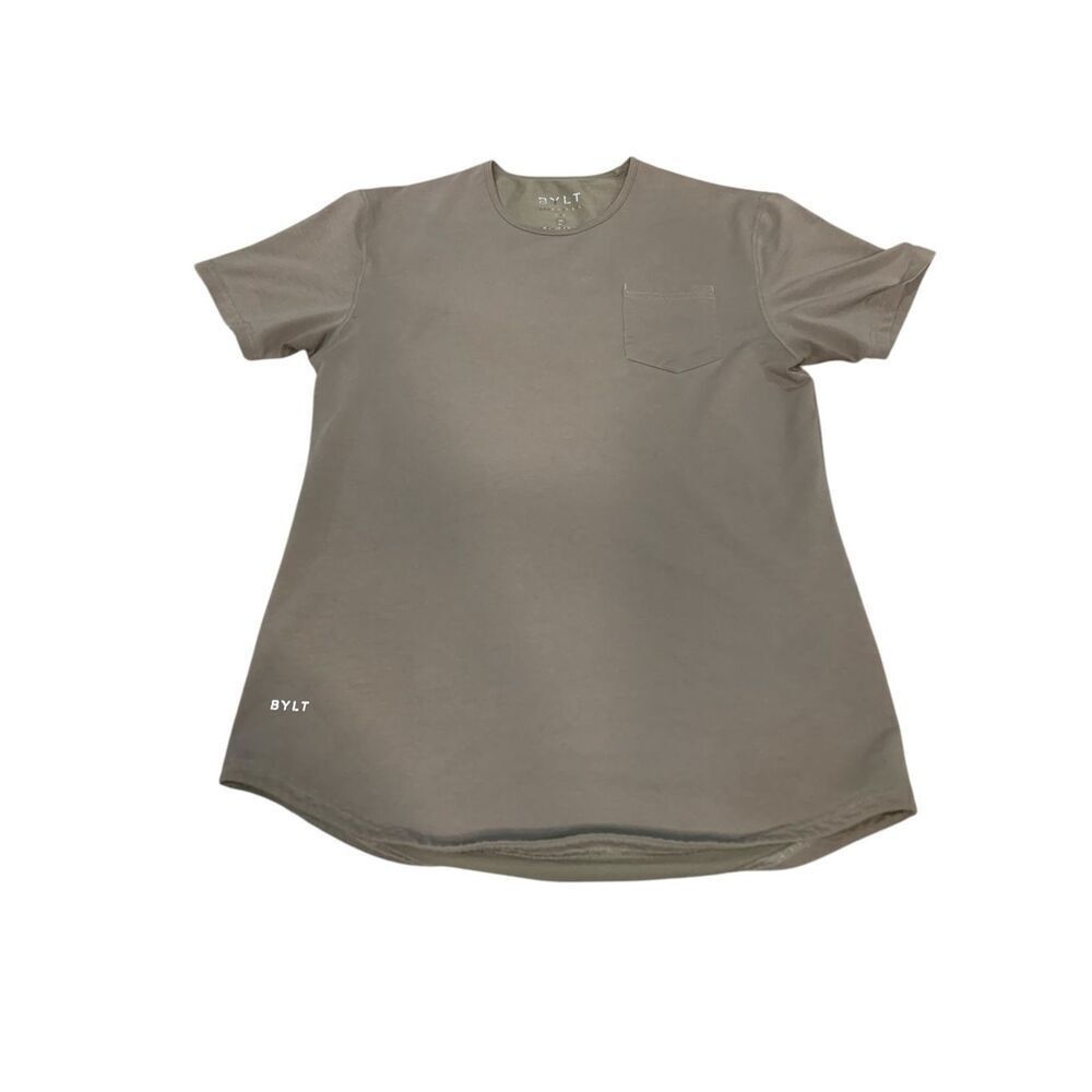 BYLT Men Premium Basics Shirt M Brown Drop Cut S/S Lux Short Sleeve Casual